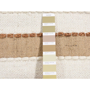 2'x3' Tan Color, 100% Wool, Hand Woven, Flat Weave Pile, Natural Undyed Wool, Sample Fragment, Mat Oriental Rug FWR524496