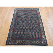 Load image into Gallery viewer, 4&#39;x6&#39; Yankees Blue, Antique Persian Senneh, All Over Paisley Repetitive Design, Hand Knotted, Pure Wool, Super Dense Weave, Slight Wear, Cleaned with Sides and Ends Secured, Oriental Rug FWR524874