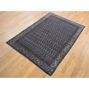 4'x6' Yankees Blue, Antique Persian Senneh, All Over Paisley Repetitive Design, Hand Knotted, Pure Wool, Super Dense Weave, Slight Wear, Cleaned with Sides and Ends Secured, Oriental Rug FWR524874