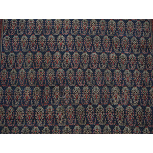 4'x6' Yankees Blue, Antique Persian Senneh, All Over Paisley Repetitive Design, Hand Knotted, Pure Wool, Super Dense Weave, Slight Wear, Cleaned with Sides and Ends Secured, Oriental Rug FWR524874