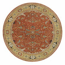 Load image into Gallery viewer, 12&#39;x12&#39; Blush Red, Soft Pile, Natural Dyes, Antiqued Fine Heriz Re-Creation, Densely Woven, Extra Soft Wool, Hand Knotted, Round Oriental Rug FWR540498