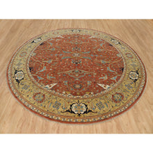 Load image into Gallery viewer, 12&#39;x12&#39; Blush Red, Soft Pile, Natural Dyes, Antiqued Fine Heriz Re-Creation, Densely Woven, Extra Soft Wool, Hand Knotted, Round Oriental Rug FWR540498