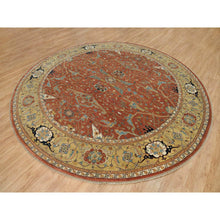 Load image into Gallery viewer, 12&#39;x12&#39; Blush Red, Soft Pile, Natural Dyes, Antiqued Fine Heriz Re-Creation, Densely Woven, Extra Soft Wool, Hand Knotted, Round Oriental Rug FWR540498