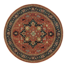 Load image into Gallery viewer, 12&#39;x12&#39; Japanese Carmine Red, Soft and Lush, Dense Weave, Hand Knotted, Antiqued Fine Heriz Re-Creation, Vegetable Dyes, 100% Wool, Round Oriental Rug FWR540612