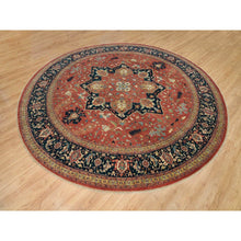 Load image into Gallery viewer, 12&#39;x12&#39; Japanese Carmine Red, Soft and Lush, Dense Weave, Hand Knotted, Antiqued Fine Heriz Re-Creation, Vegetable Dyes, 100% Wool, Round Oriental Rug FWR540612