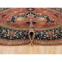 Load image into Gallery viewer, 12&#39;x12&#39; Japanese Carmine Red, Soft and Lush, Dense Weave, Hand Knotted, Antiqued Fine Heriz Re-Creation, Vegetable Dyes, 100% Wool, Round Oriental Rug FWR540612